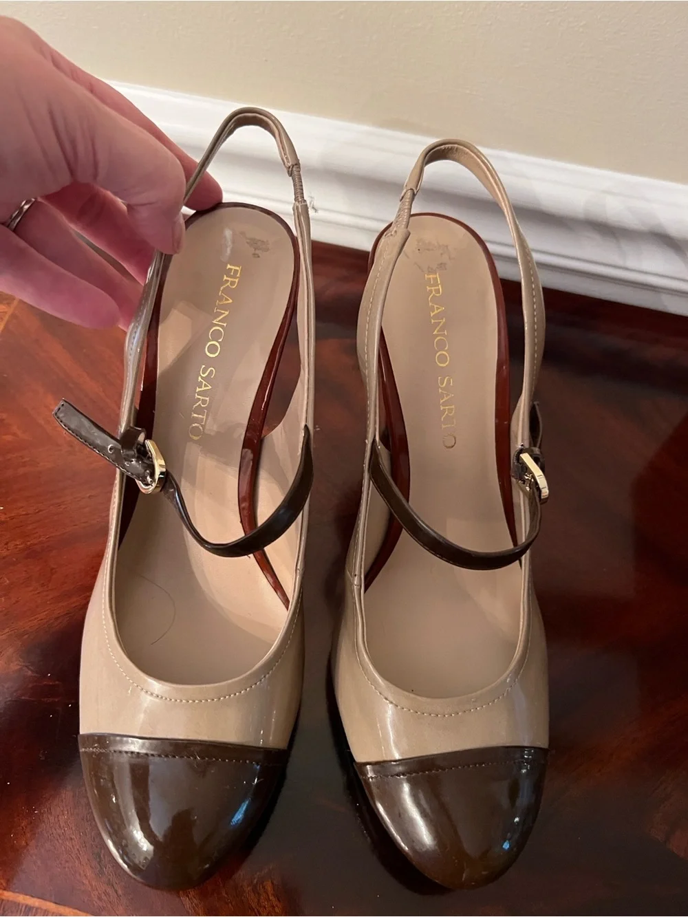 Franco Sarto Color Block Beige and Brown Slingback Pumps Unique Size 9M